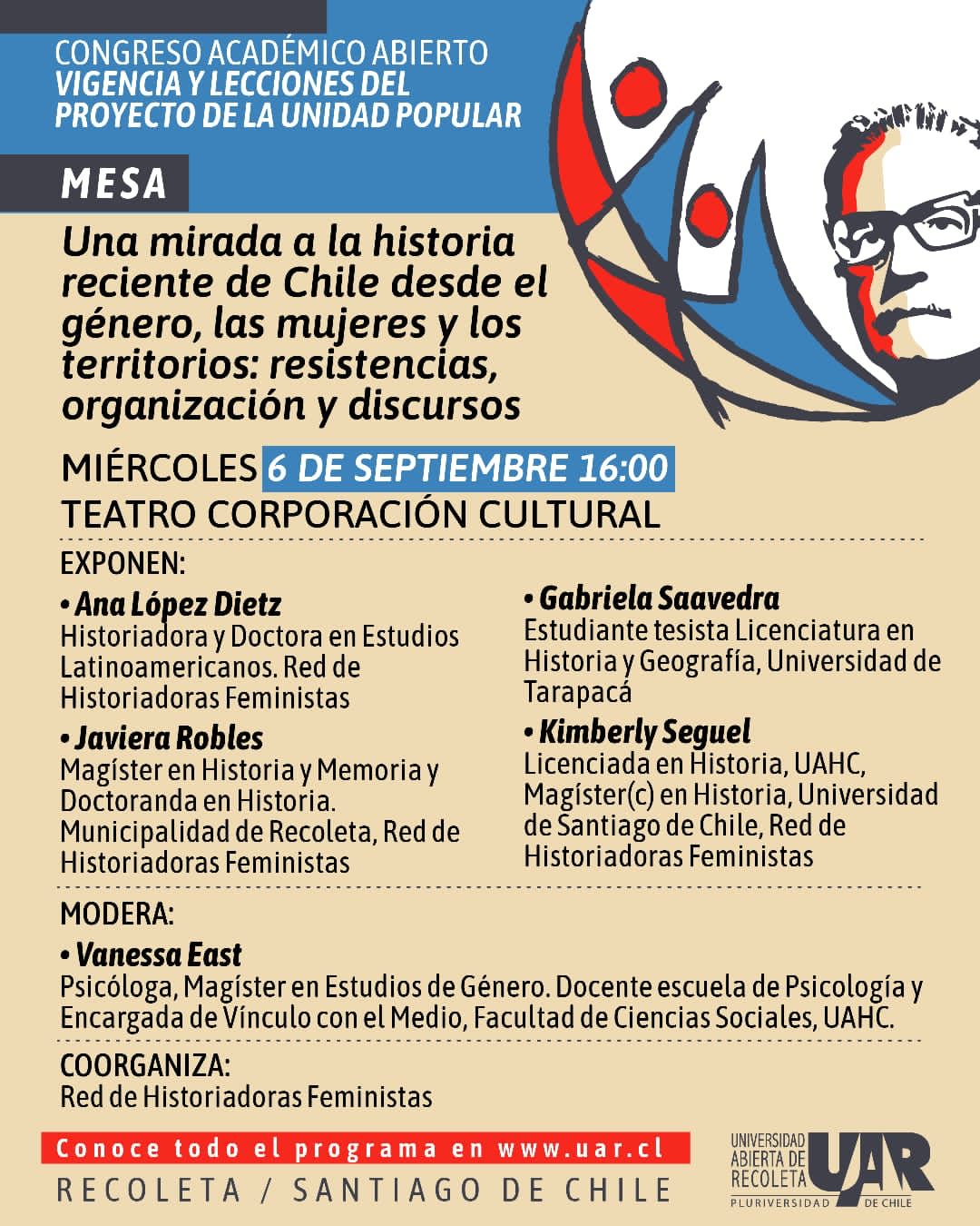 Invitación al Congreso por los 50 años del Golpe de Estado en Chile, coorganiza Red de Historiadoras Feministas